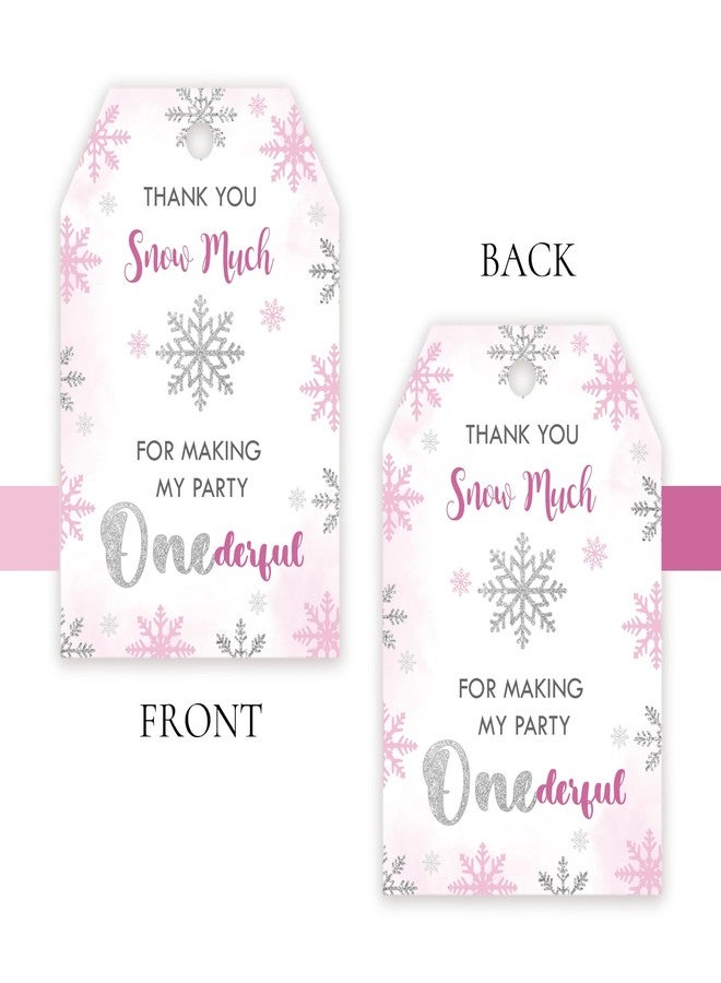FORSHEEP 50pcs Snowflake Thank You Tags, Thank You Snow Much Gift Tag with String for Winter Party, Pink Snowflake Thank You Paper Tags for Christmas Holiday/Winter Wonderland Party Favors - Image 4